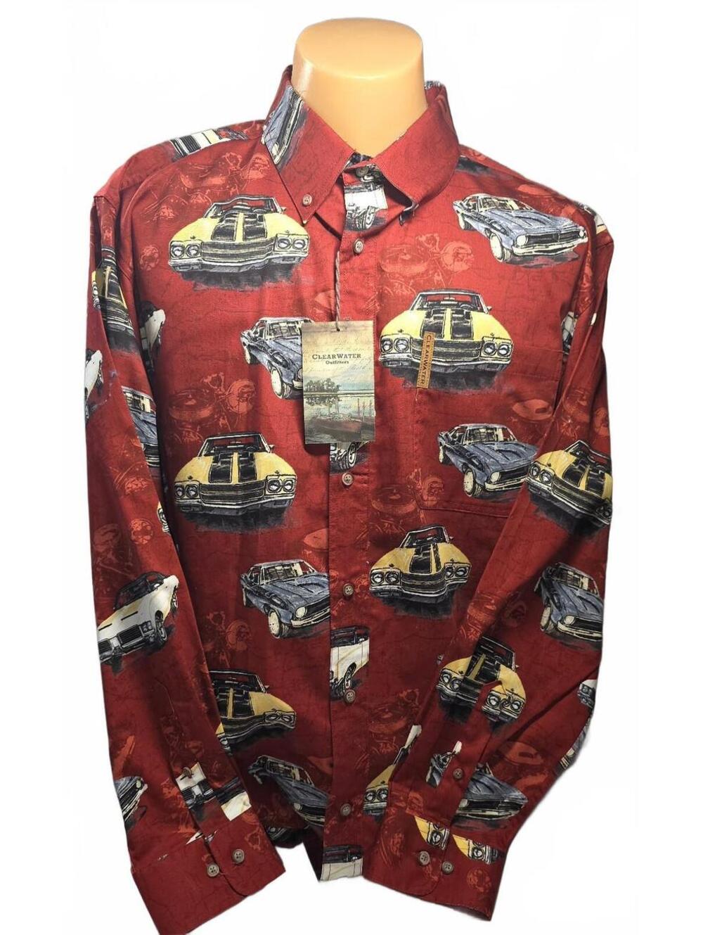 ClearWater Outfitters Classic Car Print Long Sleeve Button-Up Shirt Large